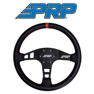 Volante plano de cuero PRP a rayas rojas para Polaris RZR/Can-Am Maverick - Imagen 1 de 4
