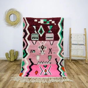 Boho Pink Morocco Rug 3x5 Colorful Moroccan Azilal rug Handmade Berber Carpet - Picture 1 of 10