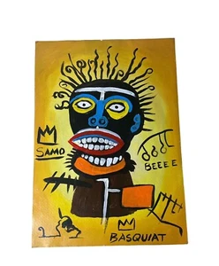 JEAN MICHEL BASQUIAT-POSTCARD PAINTING ON CARDBOARD-SIGNED - Picture 1 of 2