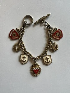 Vintage Cream Gold Red Anchor Crown Charm Bracelet Nautical - Picture 1 of 4