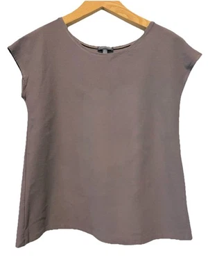 Eileen Fisher Shirt M Boxy Cap Sleeve Brown Crepe Pullover Top Capsule Career - Image 1 of 4