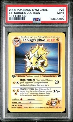 First Edition 2000 Pokemon Gym Challenge 28/132 Lt. Surge's Jolteon PSA Mint 9 - Image 1 of 2