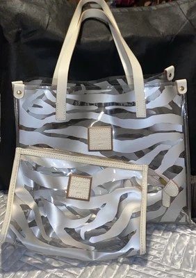 dooney & bourke plastic sheer zebra print purse & cosmetic bag set new - Image 1 of 4