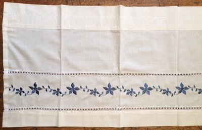 Оконный балдахин род карман кремовый вышитый синий цветок 15x60 дюймов коттеджный шик - Изображение 1 из 4