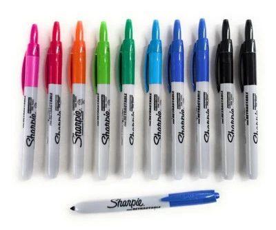 Sharpie Markers 10 Permanent Marker Lot FINE POINT Retractable MULTI-COLOR Ink