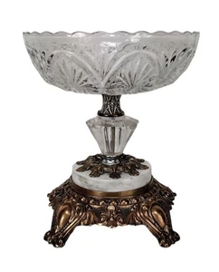 Composta bordo smerlato cristallo taglio pesante vintage piedi ottone base marmo 9,5" - Foto 1 di 9