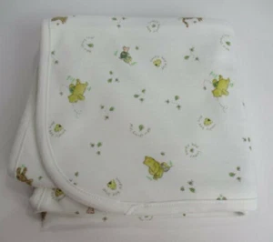 Disney Classic Pooh Tigger Piglet White Yellow Green Striped Cotton Baby Blanket - Picture 1 of 4