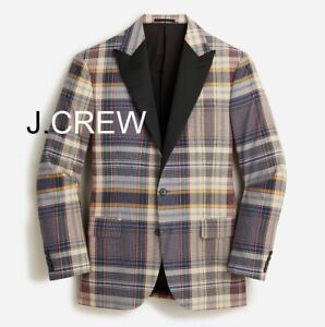 JCREW dinner jacket blazer Ludlow Madras plaid check cotton tuxedo suit coat 44L