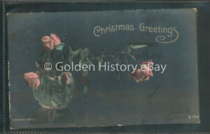 ANTIQUE VINTAGE CHRISTMAS CARD POSTCARD XMAS GREETINGS NEW YEAR ROSE FLOWER