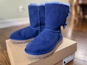 UGG women's W Bailey Bow II velvet ribbon blue boots size 5 NEW NIB MSRP $200 - Picture 1 of 7