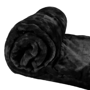 Super Morbido Pile Ecopelliccia Flufy Lancio Rotolo Visone Grande Divano Letto Coperta Nero UK - Foto 1 di 4