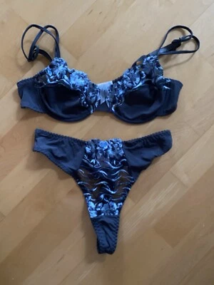 Lingerie 2-t. Set MIRIALE Bügel-BH Gr. 80 B + Slip String Gr. 40 M grau Spitze - Bild 1 von 3