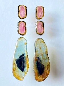 Natural Watermelon Tourmaline Slices Shape Earring Loose Gemstone Jewellery. - Picture 1 of 7