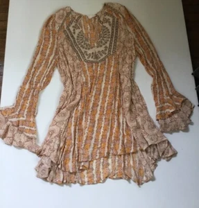 Free People Sheer Dress Orange Floral Button Nylon Boho Chic Fairycore Small - Picture 1 of 6