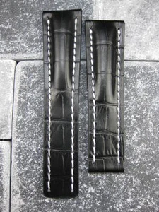 New 24mm Leather Strap Black Deployment Watch Band for BREITLING Large Long XL - Picture 1 of 4