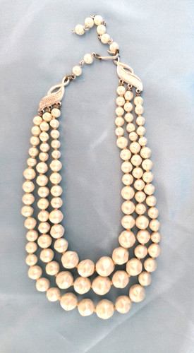 OFF WHITE Collana Choker Donna 3 Fili Imitazione Perle Off Bianco Tono Argento