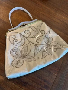 Vtg 1950s Charles Khan Of Miami Lucite Handle Vinyl Covered Satin Design Purse - Picture 1 of 12