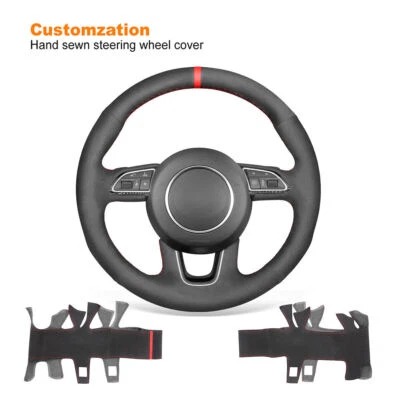 Cubierta de volante de gamuza negra cosida a mano para Audi Q3 Q5 2013-2017 Q7 2012-2015 Foto 1 de 4