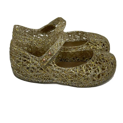 Mini Melissa + Campana Zig Zag Glitter GOLD Mary Jane Jellies Shoes size 2 Girls - Image 1 of 4