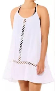Plus Size Freshwater White Eyelet Trim Swim Cover Up Dress 2X New With Tag - Picture 1 of 3