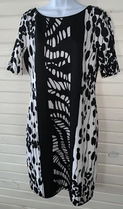 MARC NEW YORK ANDREW MARC Sz 12 Black White Mixed Print Sheath Dress Stretch EUC - Picture 1 of 8