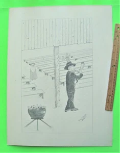 DIBUJO A LÁPIZ ARTE POPULAR ORIGINAL FIRMADO Beadle PAZ RÍO CAMPAMENTO FL Predicador - Imagen 1 de 7