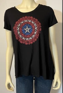 Marvel Juniors M Captain America Lace Embellished Back Short Sleeve Loose Fit - Picture 1 of 3