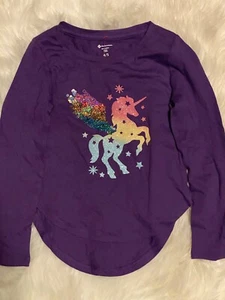 girls long sleeve soild Purple unicorn shirt sizes 4/5, 7/8, 10/12 & 14/16 - Picture 1 of 5