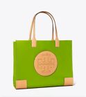 Tory Burch 87116 Ella Nylon Large Logo Green Wheatgrass Beige Tote Bag NWT