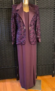 Vintage 80s LILLIE RUBIN Purple FORMAL SUIT Size 10 Long GOWN Beaded JACKET MoB - Picture 1 of 18