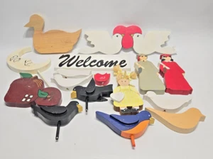Assorted Wood Cut Outs Birds Graduates Moon Girl Apple - Picture 1 of 10