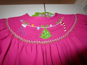 SWEET SMOCKED TANIE PINK CHRISTMAS GIRLS DRESS SIZE 6 STOCKING, CANDY CANE TREE - Picture 1 of 8
