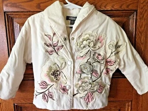 KENNETH COLE REACTION Girls Cream Appliqué Floral Roses Cotton JACKET Size 4 - Picture 1 of 5