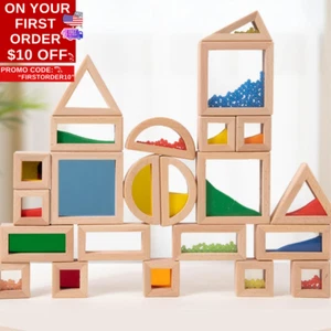 Rainbow Sensory Toys Blocks,15 Large Pcs Wooden Building Blocks for Toddlers Bab - Picture 1 of 12
