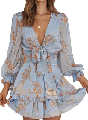 Dokotoo Mujer Informal Primavera Otoño 2025 Cuello en V Profundo Anudado en Niveles Gasa Ele... Foto 1 de 4