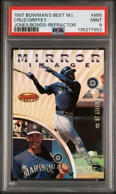 Bowman's Best Barry Bonds Ken Griffey Jr. 1997 refractor de imagen espejo PSA 9 Foto 1 de 2