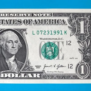 July 23, 1991 (L 07231991 K) BIRTHDAY Note $1 One Dollar Bill *UNC* - Picture 1 of 4