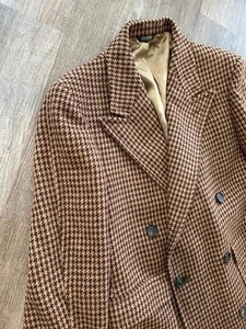 Polo Ralph Lauren EUC Harris Tweed brown houndstooth plaid DB coat 40R - Picture 1 of 10