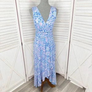 Lilly Pulitzer Moana Women Medium Dress Faux Wrap Maxi Boca Blue Sea What I Sea - Picture 1 of 15