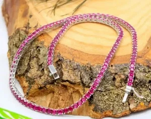 20.00Ct Round Lab Created Red Ruby Women's Tennis Necklace 14K White Gold Plated - Picture 1 of 8