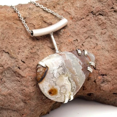 Collana di pizzo pazzo ciondolo pietra preziosa agata gioielli naturali gioielli - Immagine 1 di 4