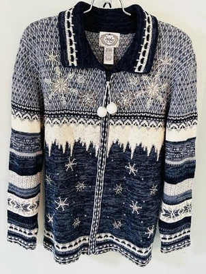 Cárdigan vintage Stitches in Time para mujer M cremallera completa Fair Isle invierno nieve brillante Foto 1 de 4