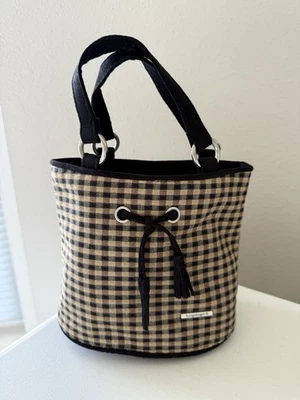 Longaberger | Mini Bolso de Mano Negro y Tostado a Cuadros | Asas de Gamuza | Pequeño Foto 1 de 4
