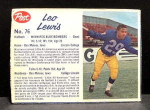 1962 Post Canadian Football # 76 Leo Lewis Winnipeg Blue Bombers VG - Bild 1 von 2