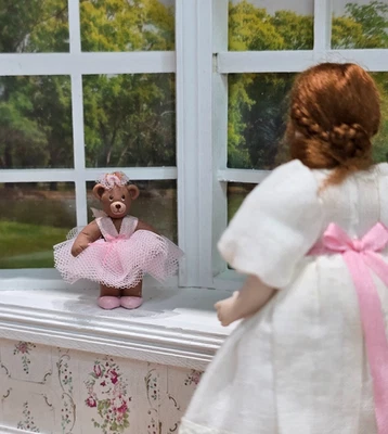 Miniature Dollhouse Hand-Sculpted Clay Toy Ballerina Teddy Bear by Mary Neaves - Image 1 of 4