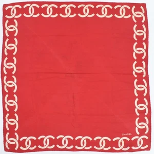 CHANEL CC 100% Silk Scarf Red Beige - Picture 1 of 15