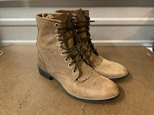JUSTIN BROWN LEATHER WESTERN KILTIE GRANNY RANCH BOOTS 5 D WOMEN - Picture 1 of 24