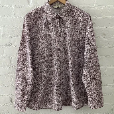 Camisa Eddie Bauer Mujer XL Resistente a Arrugas Blusa Abotonada Borgoña Floral Foto 1 de 4
