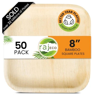 Platos de hoja de palma compostables Raj Eco como platos de bambú desechables - 8 pulgadas S... Foto 1 de 4