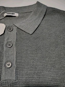 NUEVO CON ETIQUETAS Coofandy Para hombres Manga Larga Polo Acanalado Tejido Camisa Talla Grande Gris - Imagen 1 de 8